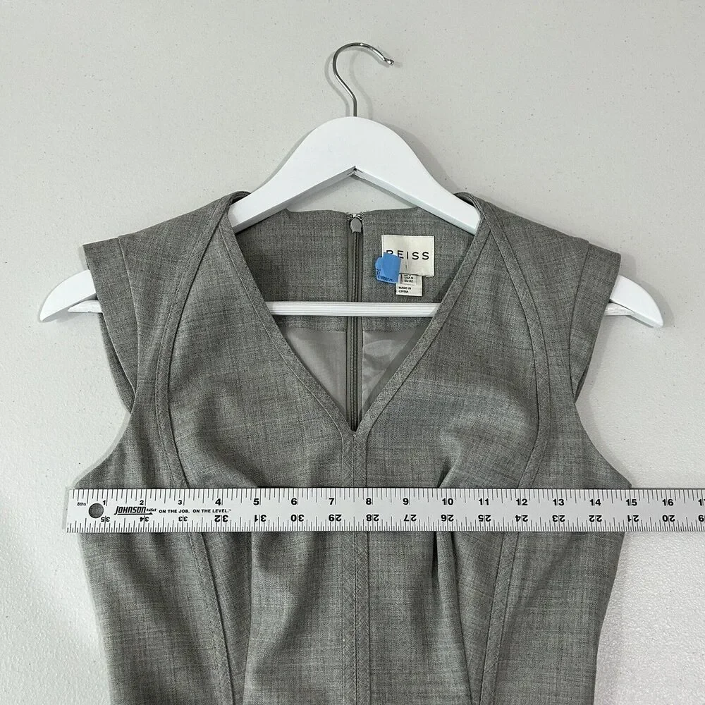 Reiss Rimini Tailored‎ Sheath Dress Womens 0 Gray Wool Blend Office Career Work